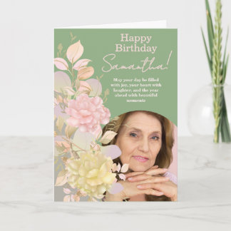 Carte Pastel Blush Pink Floral Photo Birthday Greeting