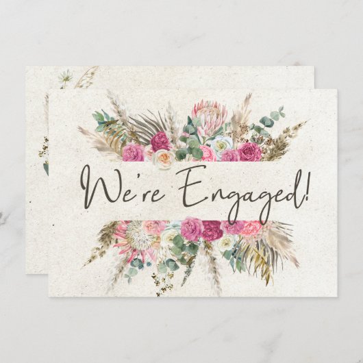 Carte Pastel Boho Neutre Floral Élégant Fiançailles (Devant / Derrière)