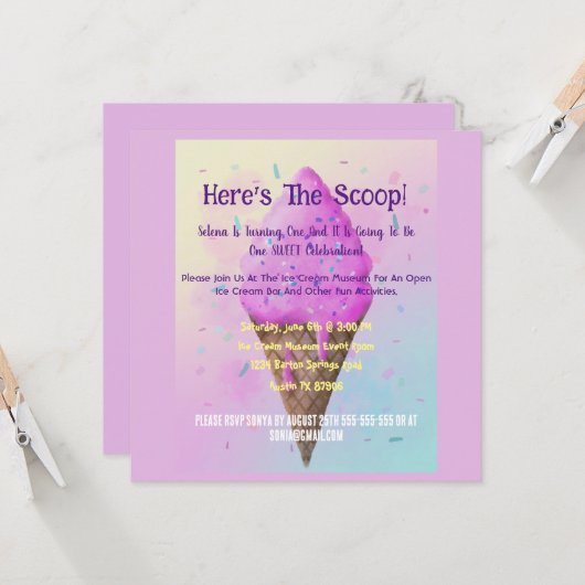 Carte Pastel Crème glacée Cone goutte (Devant/Arrière en situation)