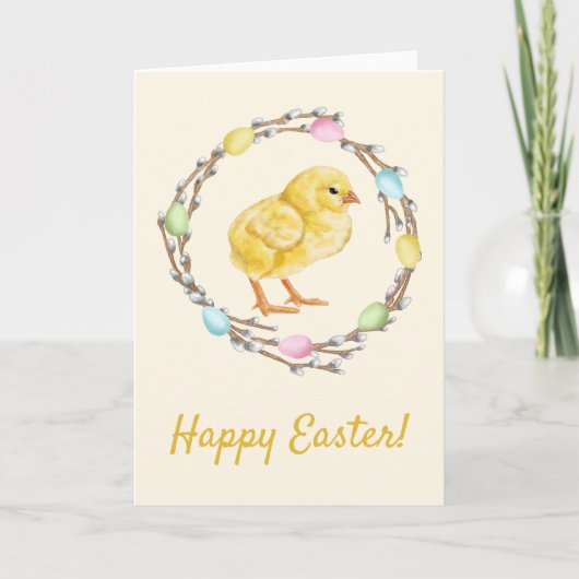 Carte Pastel Easter Willow Wreath With Baby Chick (Devant)