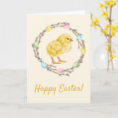 Carte Pastel Easter Willow Wreath With Baby Chick (Fleur jaune)