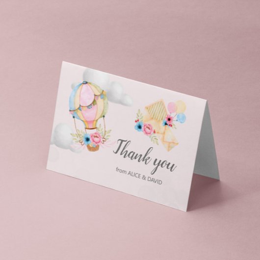 Carte Pastel Floral Hot Air Balloon Merci plié
