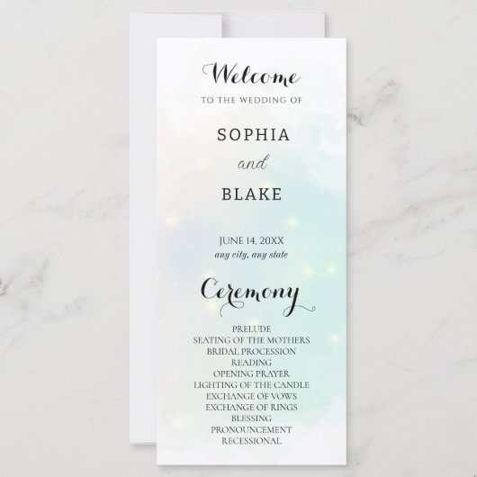 Carte Pastel Green and Yellow Sparkling Wedding Programm (Devant)