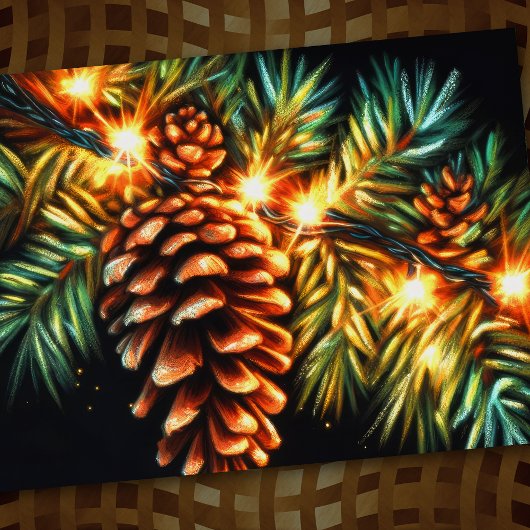 Carte Pastel Noël Chaîne Lumière Pinecone