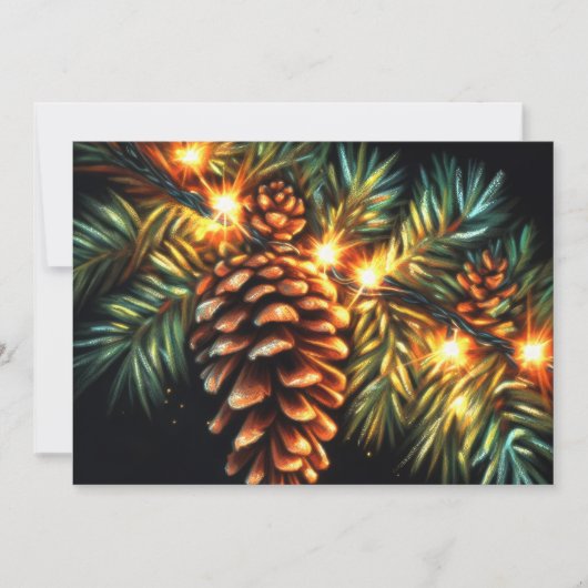 Carte Pastel Noël Chaîne Lumière Pinecone (Devant)