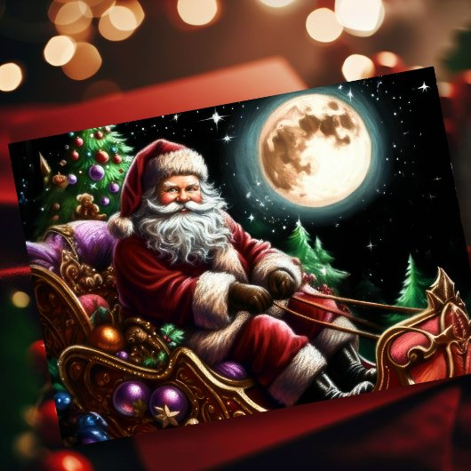 Carte Pastel Noël Fête Santa Claus Sleigh