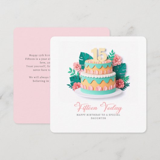 Carte Pastel Paper-Cut Cake 15th Birthday (Devant / Derrière)