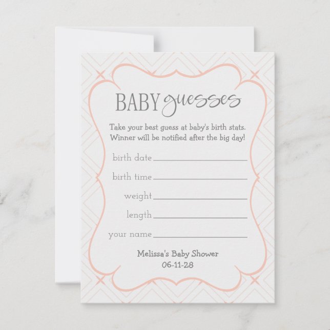 Carte Pastel Peach et Cream Guesses géométriques pour bé (Devant)