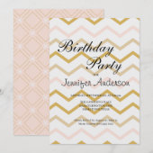 Carte Pastel pêche et zig zag or (Devant / Derrière)