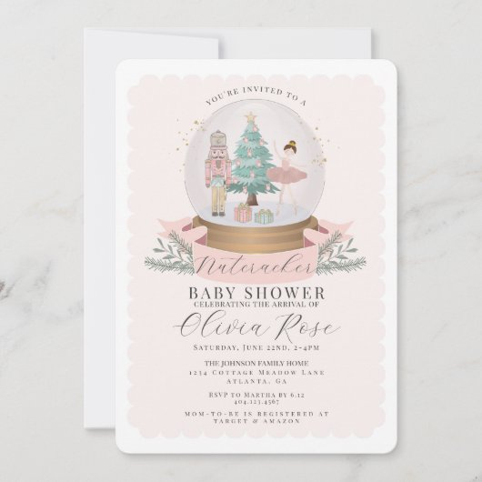 Carte Pastel Pink Christmas Nutcracker fille baby shower (Devant)