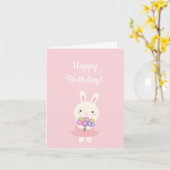 Carte Pastel Pink Cute Kawaii Bunny Enfants Joyeux Anniv (Fleur jaune)