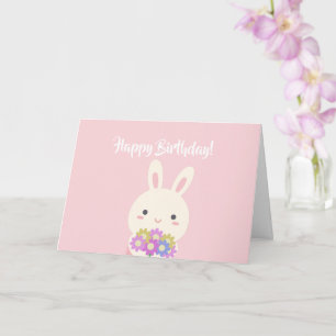 Carte Pastel Pink Cute Kawaii Bunny Enfants Joyeux Anniv