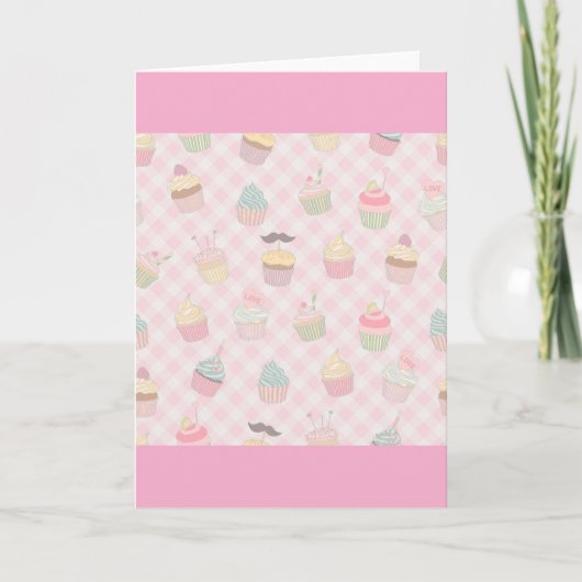 Carte Pastel Pink Gingham Cute Cupcakes Pattern (Devant)