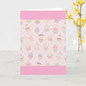 Carte Pastel Pink Gingham Cute Cupcakes Pattern (Fleur jaune)