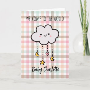 Carte Pastel Plaid Cloud Bienvenue bébé fille