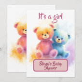 Carte pastel pour une baby shower avec une fille e (Devant / Derrière)