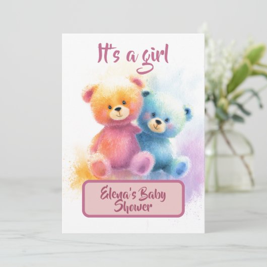 Carte pastel pour une baby shower avec une fille e (Debout devant)