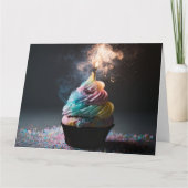 Carte Pastel Rainbow Fire Anniversaire Cupcake (Devant)