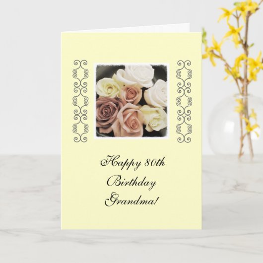 Carte Pastel rose à 80 ans de grand-mère (Fleur jaune)