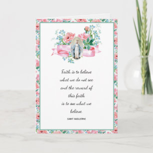 Carte Pastel Rose Floral Religieux Vierge Marie 