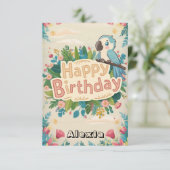 Carte Pastel Simple Parrot Digital Anniversaire (Debout devant)