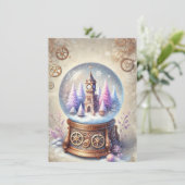 Carte Pastel Steampunk Christmas Card Antique Snow Globe (Debout devant)