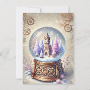 Carte Pastel Steampunk Christmas Card Antique Snow Globe