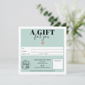 Carte Pastel turquoise bleu carré certificat cadeau logo (Debout devant)