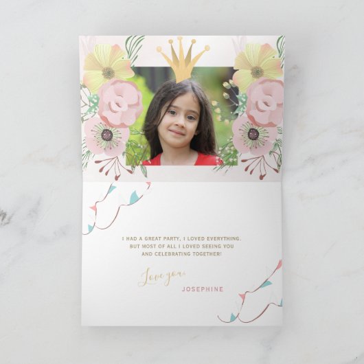 Carte Pastel unicorn filles anniversaire photo merci (Intérieur)