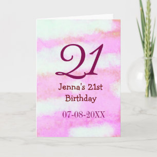 Carte Pastel vert rose anniversaire 21 ans nom date simp