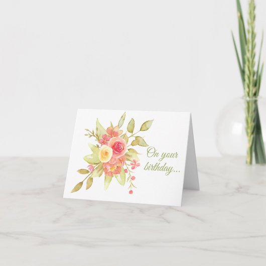 Carte Pastel Watercolor Rose Bouquet Anniversaire (Devant)