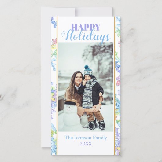 Carte Pastel Watercolor Winter Snowflake Photo Noël (Devant)