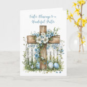 Carte Pasteur Bénédiction de Pâques Croix Fleurs de clôt (Fleur jaune)