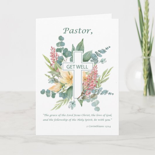 Carte Pasteur Bon rétablissement Croix religieuse avec f (Devant)