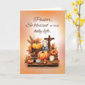 Carte Pasteur Catholique Prêtre Thanksgiving avec Crucif (Fleur jaune)