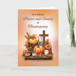 Carte Pasteur et famille Thanksgiving avec Cross Candle