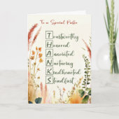 Carte Pasteur Jour d'appréciation Mots Acrostiques Fleur (Devant)