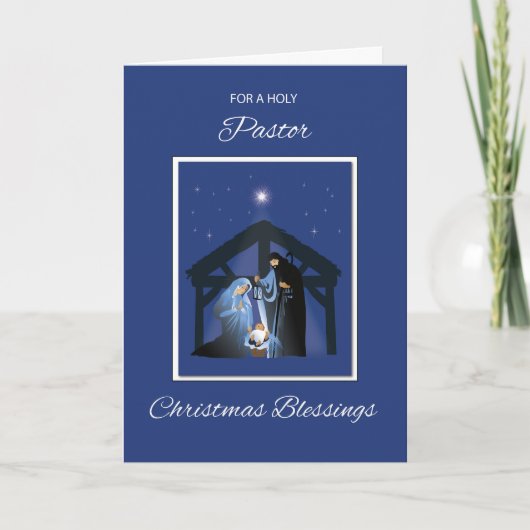 Carte Pastor Christmas Blessing Manger on Blue (Devant)