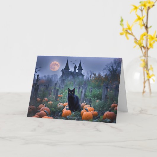 Carte Patch de Citrouille de chat noir Halloween (Fleur jaune)