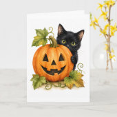 Carte Patch de citrouille Peekaboo Chat Noir Aquarelle C (Fleur jaune)