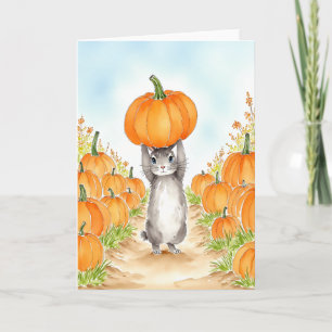 Carte Patch de citrouilles de lapin à l'aquarelle