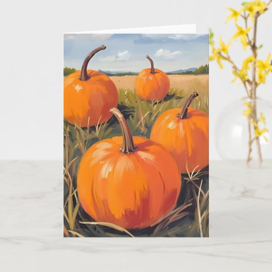 Carte Patch de citrouilles orange | Automne (Fleur jaune)