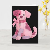 Carte Patchwork Chien Ruban Rose Sensibilisation au Canc (Fleur jaune)