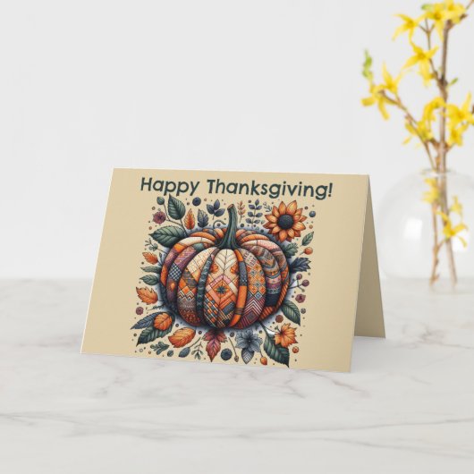 Carte Patchwork Citrouille de Thanksgiving (Fleur jaune)