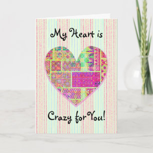 Carte Patchwork Coeur Crazy Quilt Sentiments d'amour
