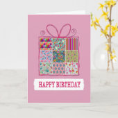 Carte Patchwork d'anniversaire présent (Fleur jaune)
