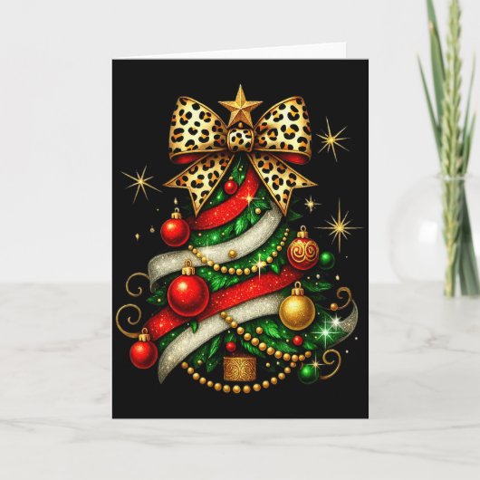 Carte Patchwork Noël Joyeux Noël Arbre Coquette Léopard (Devant)