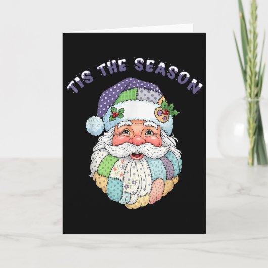 Carte Patchwork Santa Claus Face Preppy Girly Christmas (Devant)