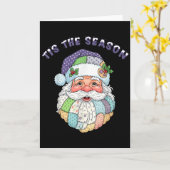 Carte Patchwork Santa Claus Face Preppy Girly Christmas (Fleur jaune)