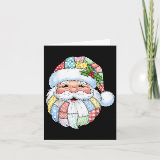 Carte Patchwork Santa Claus Rétro Noël Funny Mens W (Devant)